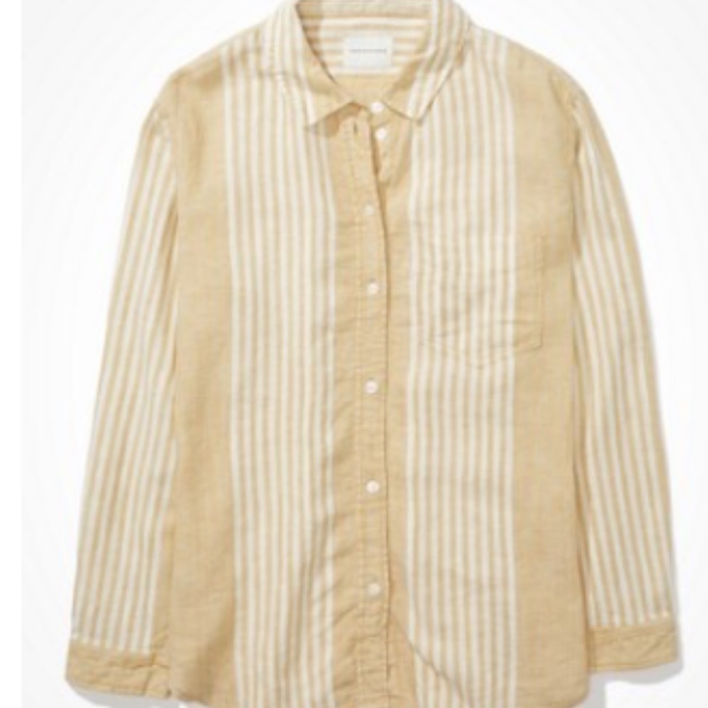 AE Oversized Button-Up Linen Blend Shirt